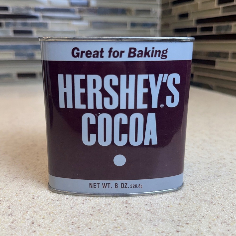 Vintage 1980s Hershey's Cocoa Tin 8oz Collectible Advertising Recipes Metal Can